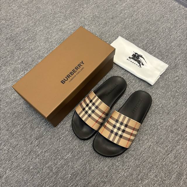 Factory direct price Burberry classic couple slippers, high-end boutique; origin