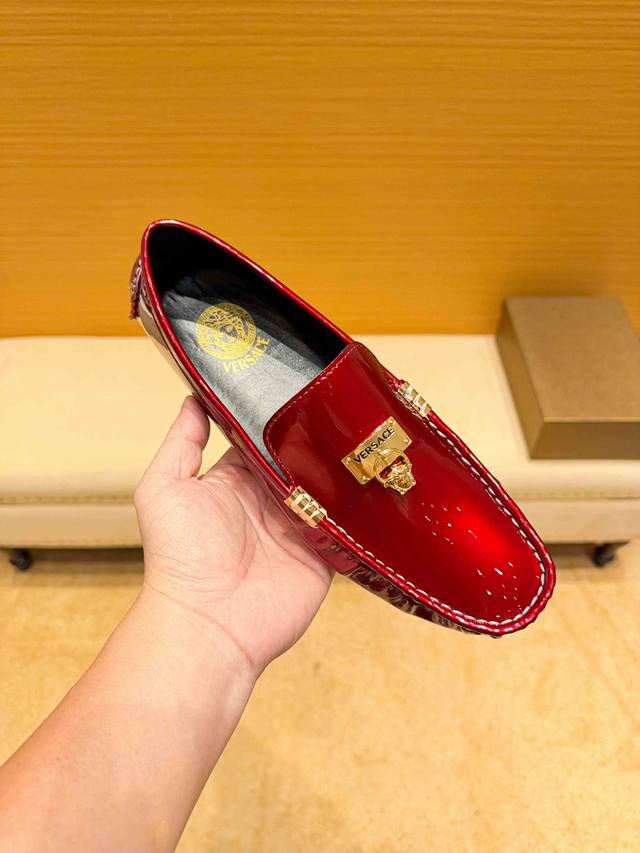 Real Price, Festive Red, High-End Business Casual Driving Loafers from Versace O