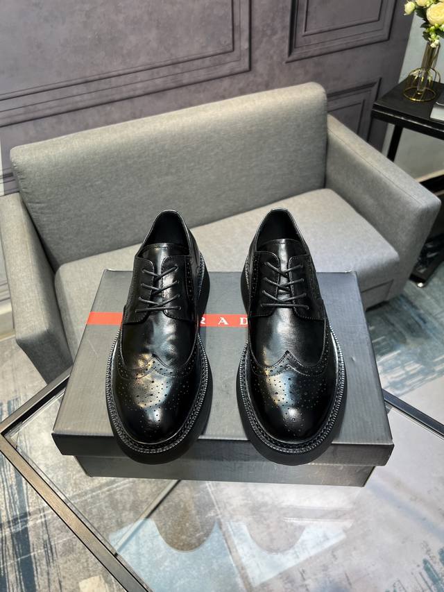 prad*Prada Men's Hot Selling Fashion Leather Shoes Original Split Edge Cowhide L