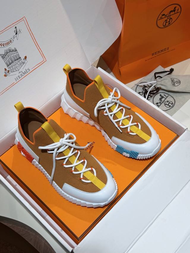 Hermes Bouning Couple Casual Flyknit Shoes - Cowhide Midsole. Original purchase,