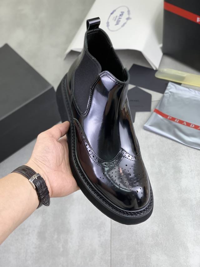 Factory price, real price, Prada top-tier version, high-top new casual leather s