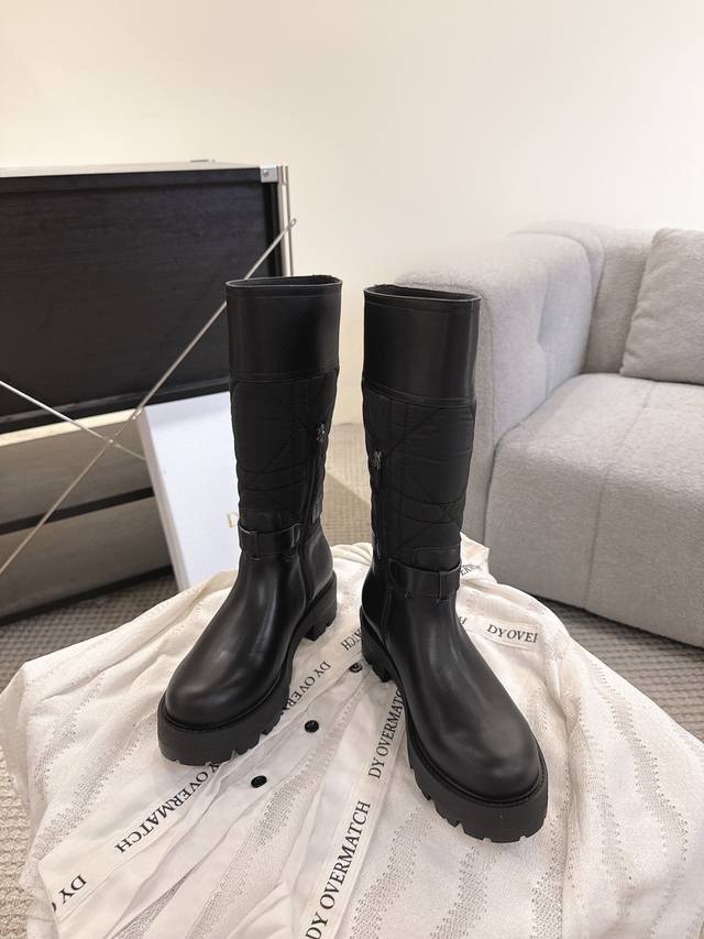 2025 Fall/Winter New Dior D-Town Boots Black Calfskin and Nylon with Cannage Pat