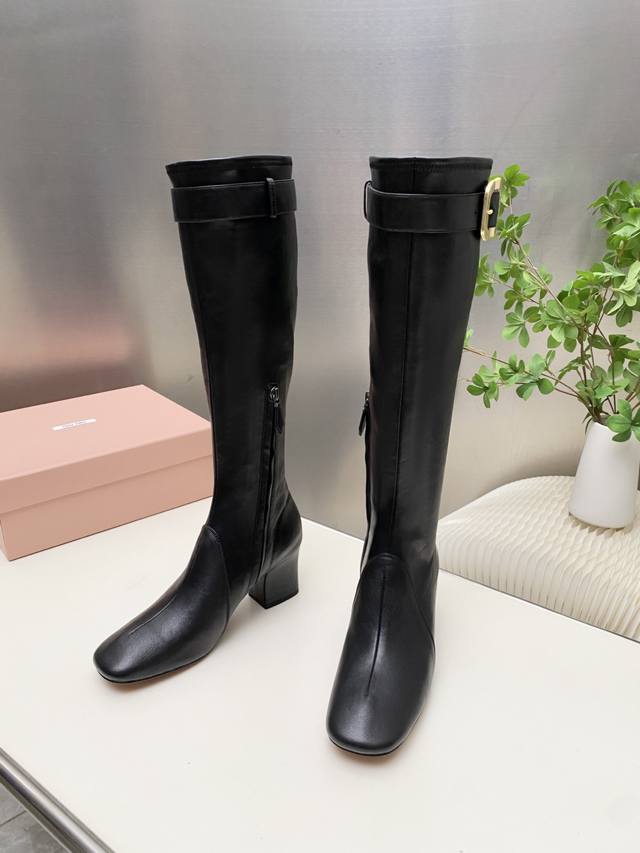 Factory direct high and low boots, Miu Miu 2025 Autumn/Winter new chunky heel l