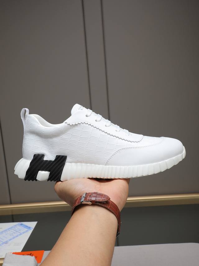 Factory direct price Herme* Bouncing sneakers, men's casual sneakers, stone-pat