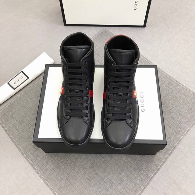 Factory direct price Gucci Size: 38-45 Gucci 18Fw New Ace Logo Velcro High-Top