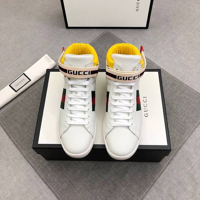 Factory direct price Gucci 18Fw New Ace logo Velcro high-top shoes, high-end qu