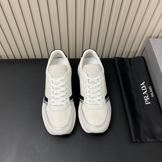 Prada Men's Sneakers | Leather and Mesh Trim | Textured Rubber Adds Style to th