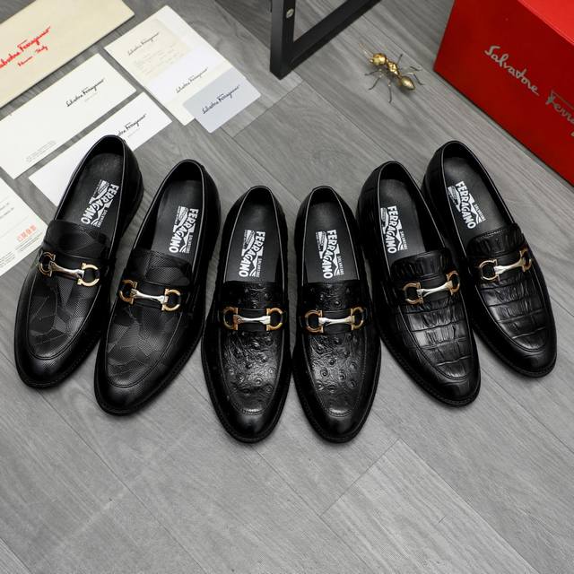 Factory direct price product trademark: Ferragamo] Business slip-on leather sho