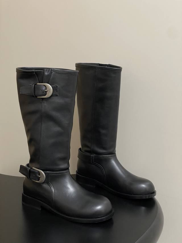 Unfolio 25Aw Autumn/Winter New Style Wrinkled Wide-Cuff Slip-On Straight Boots w