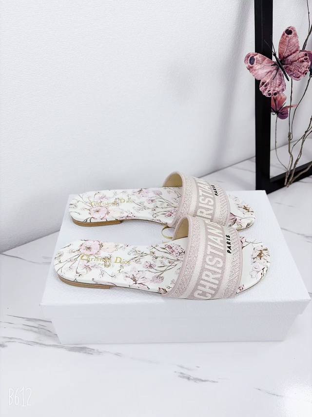 Dior Dway Spring/Summer New One-Strap Embroidered Slippers, Top-Tier Proxy Purch