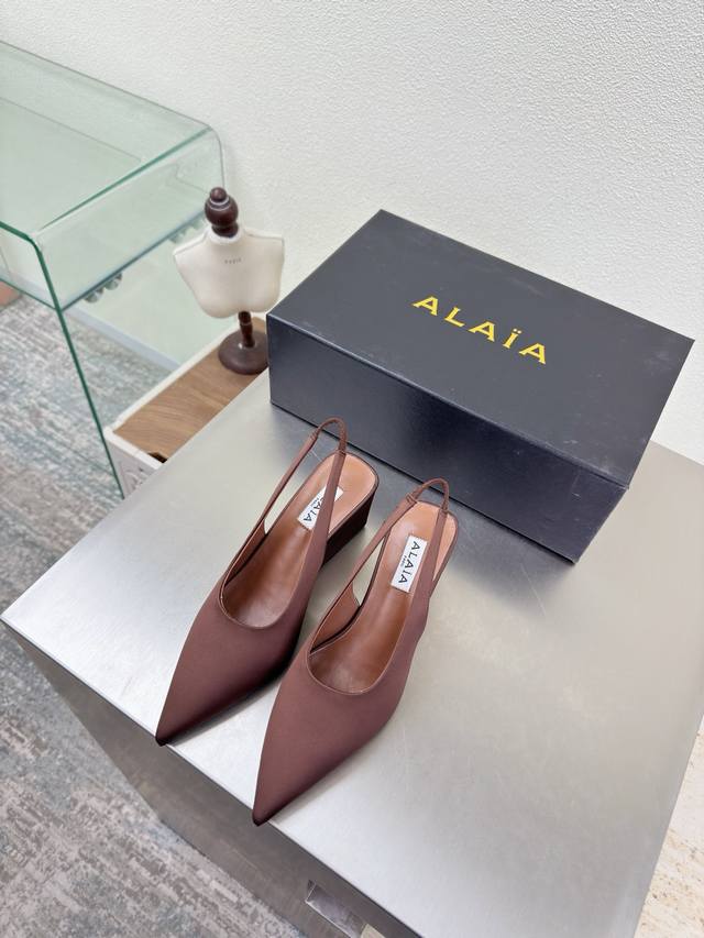 Wedge Heel Pointed Toe Series Alaia Slippers from Paris Coffee color, love at f