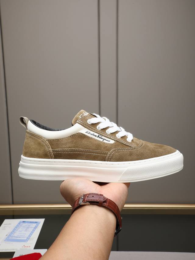 F Ferragamo Men's Low-Top Platform Casual Sneakers, crafted from high-gloss cowh