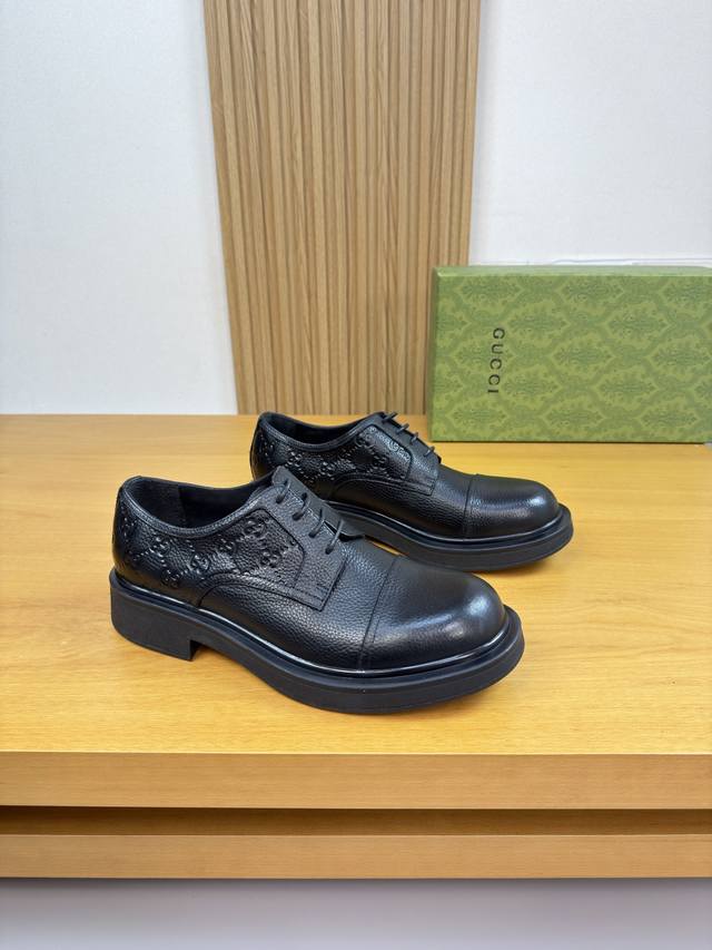 Gucci - High-end quality original single formal leather shoes - Upper: Lychee-te