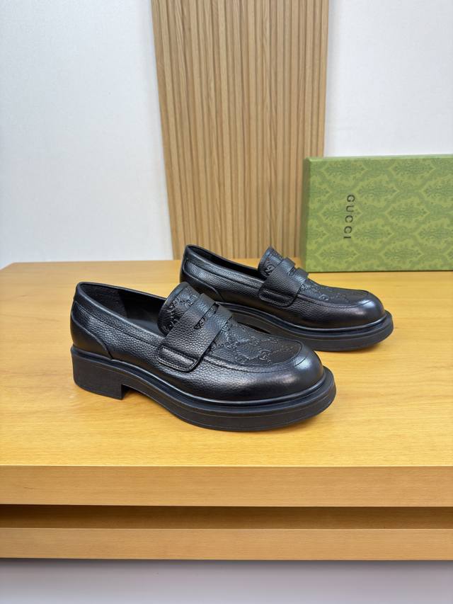 Gucci - High-end quality original single formal leather shoes - Upper: Lychee-te