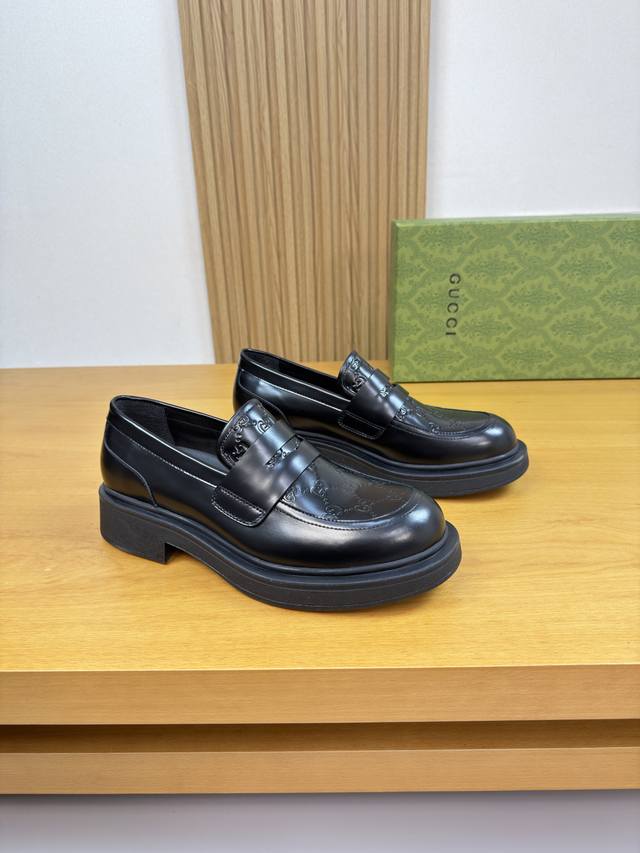 Gucci - High-end quality original single formal leather shoes - Upper: Split cal