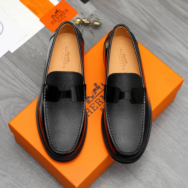 Product Trademark: Hermes Business Slip-on Leather Shoes Sizes: 38-46 (38, 45,
