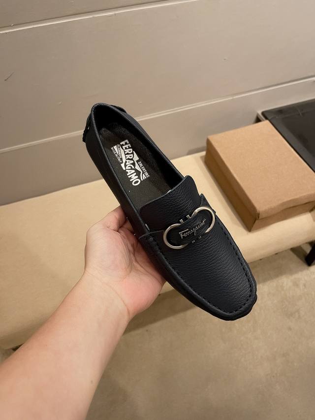 Ferragamo two-color shoes, black and blue, official flagship store men's busine