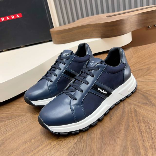 Prada Autumn/Winter Men's Leather Lace-up Sneakers ( ) Top-quality imported Nap