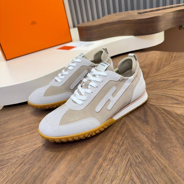 New Hermes Argande training shoes, white sneakers, perforated soft calfskin ath