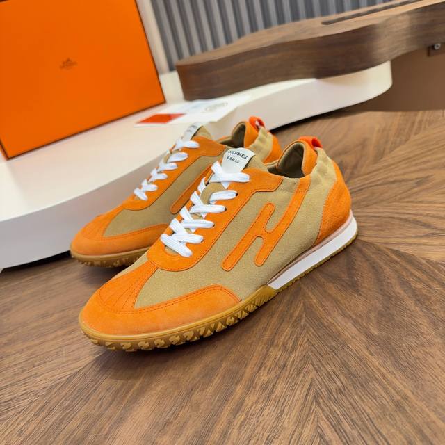 New Hermes Argande training shoes, white sneakers, perforated soft calfskin ath