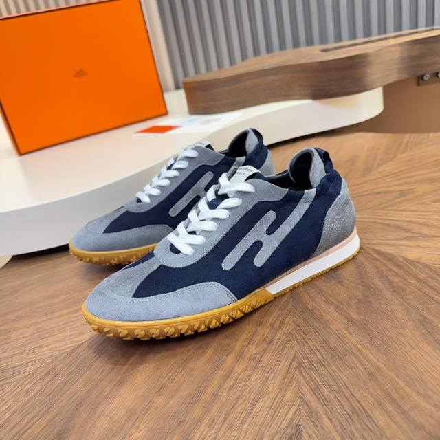 New Hermes Argande training shoes, white sneakers, perforated soft calfskin ath