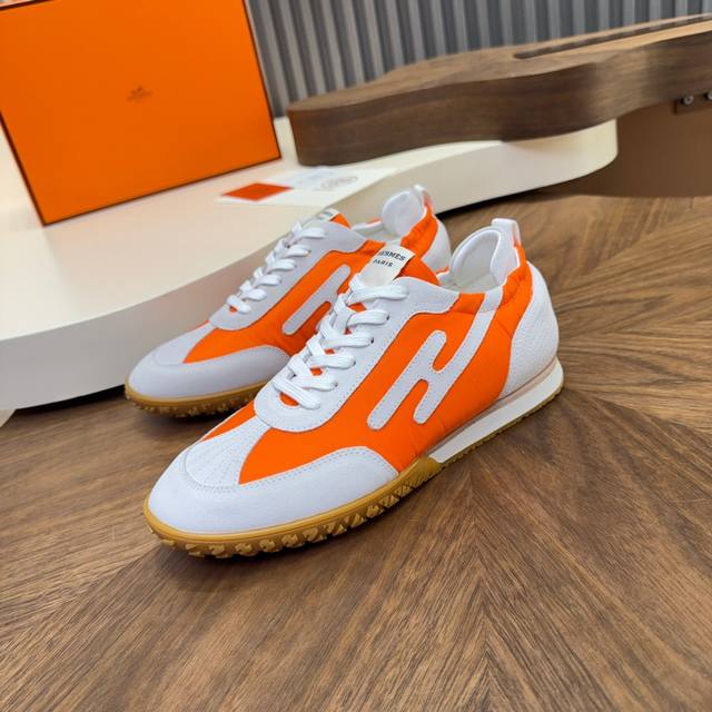 New Hermes Argande training shoes, white sneakers, perforated soft calfskin ath