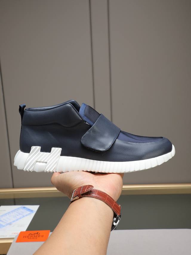 Hermes Bouuncing sneakers, men's casual sneakers, upper made of top-grain calfsk