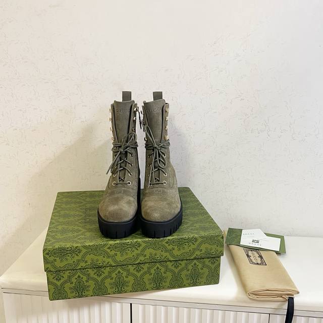 Factory Price (pp): , Women's Gg Lace-up Leather Ankle Boots. These lace-up ank