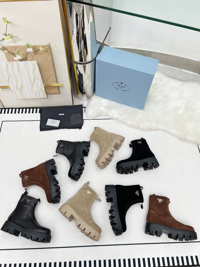 2025 Prada New Classic Triangle Logo Front Zipper Women's Boots - An absolute mu