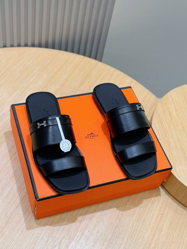 Factory price: Hermes H New Men's Slippers - Top-grade genuine leather sandals w