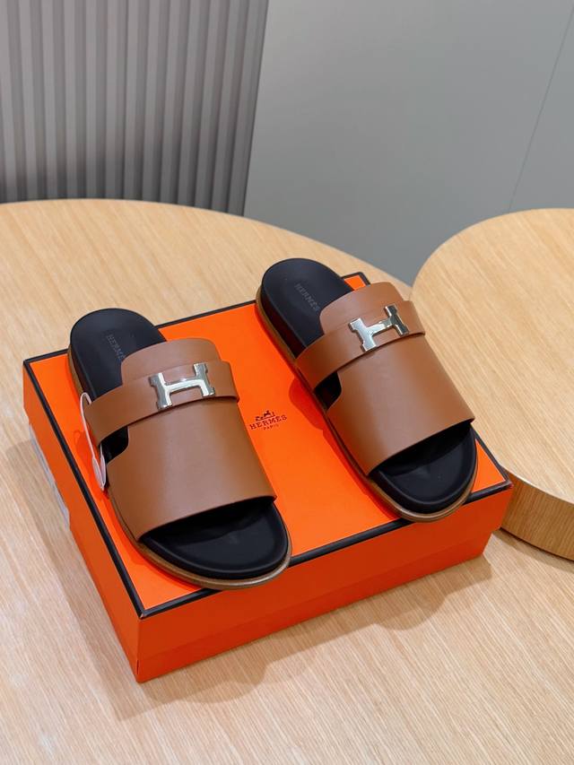 Factory Price: Hermes H New Men's Slippers - Top-grade Genuine Leather Sandals w