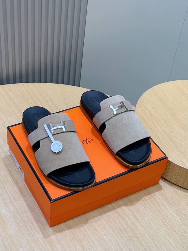 Factory Price: Hermes H New Men's Slippers - Top-grade Genuine Leather Sandals w