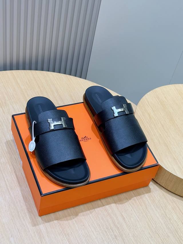 Factory Price: Hermes H New Men's Slippers - Top-grade Genuine Leather Sandals w