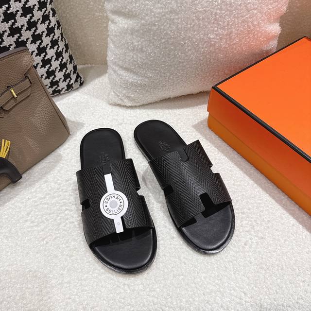 Hernes genuine leather upper, lambskin lining, high-end Hernes men's slippers, I