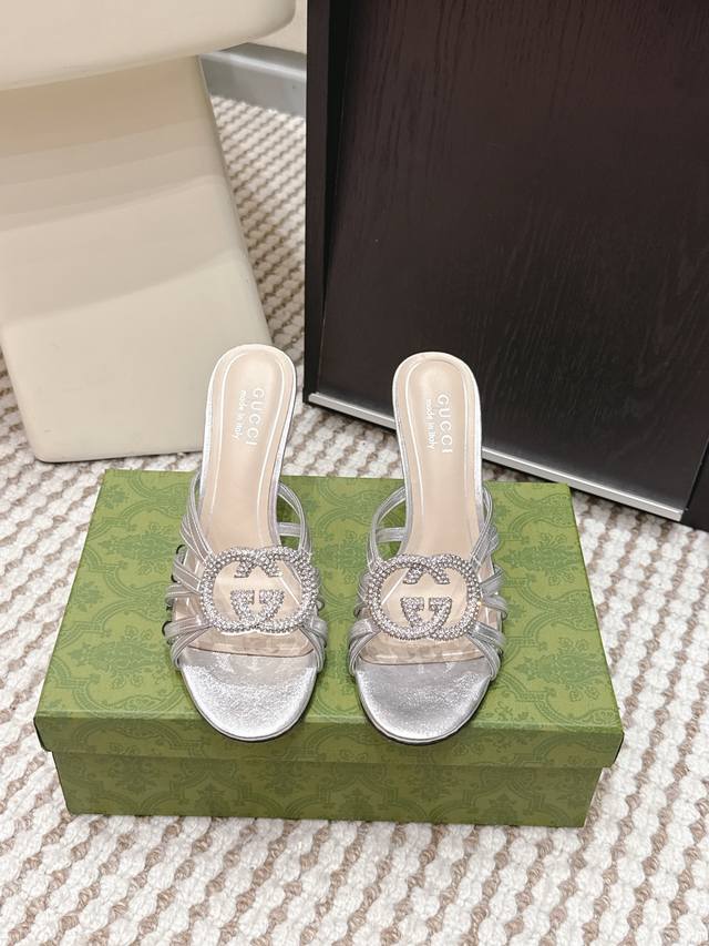 Retail-grade Gucci 2026 Spring New Double G Rhinestone High Heels Stiletto Slipp