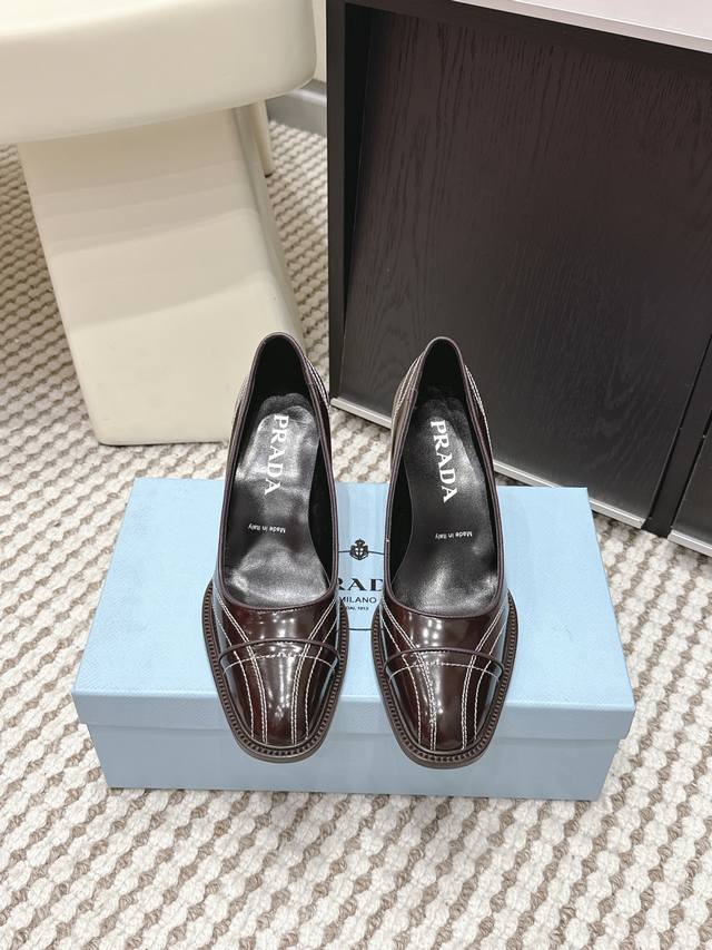 Retail-grade Prada Vintage Bowling Series High Heels, Runway Style, Retro Stitch