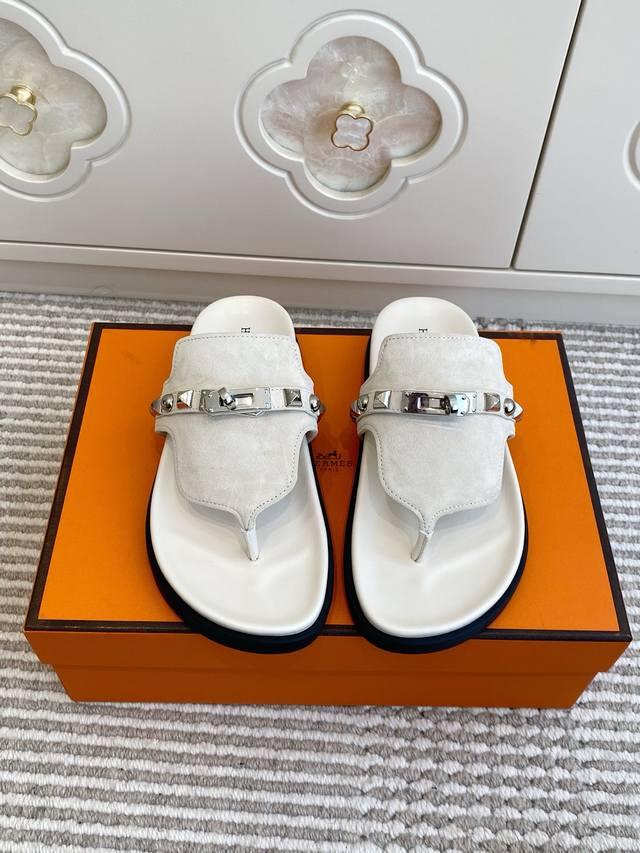 Couple's Hermes Empire Series Kelly Buckle Flip-Flops, Top Quality Calfskin Sli