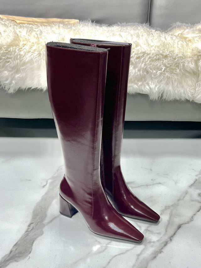Ysl 25A Chunky Heel Long Boots Retro Modern Long Boots Autumn Winter Chunky Heel