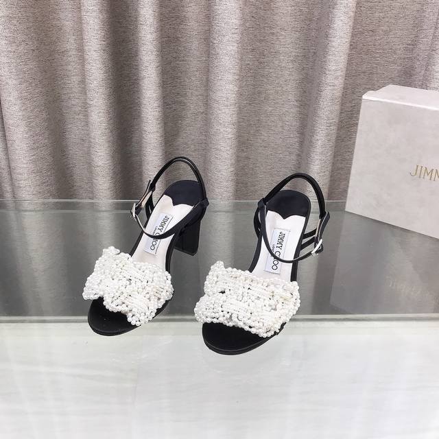 Jimmychoo Satin Pearl Chunky Heel Sandals. Elegant and sophisticated, these sand