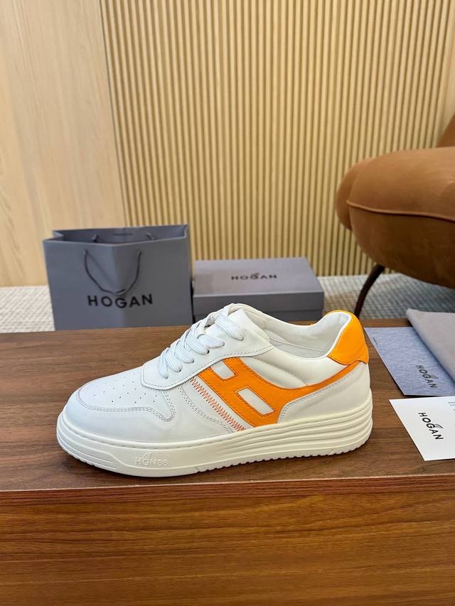 Factory direct price Hogan round-toe casual shoes, calfskin with contrasting col