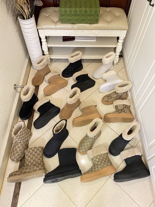 Factory Price p, Gucci New Style Fur Boots, Jacquard Fabric Upper, Wool Lining,