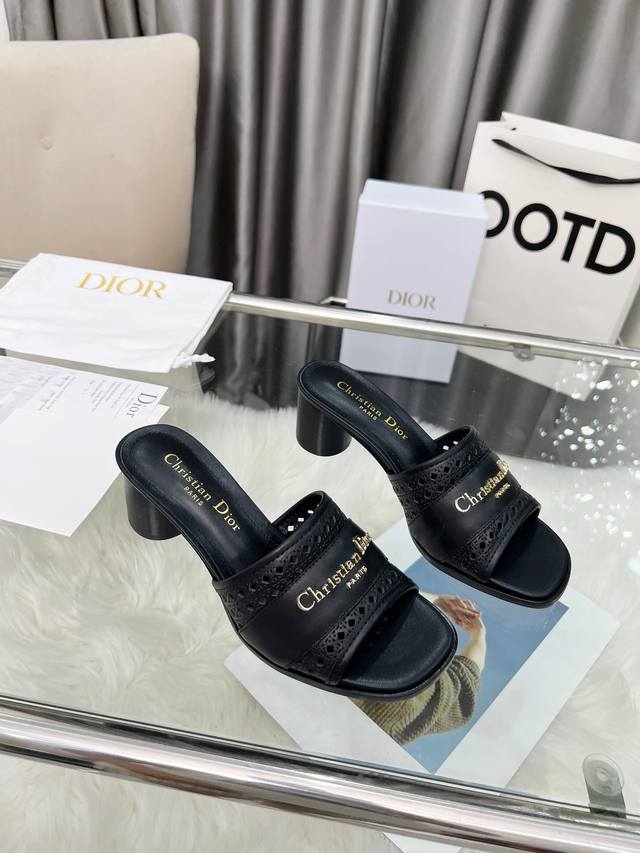 Spring/Summer New Dior D-Lane Sandals, Round Heel, One-Strap Openwork Slip-On. T