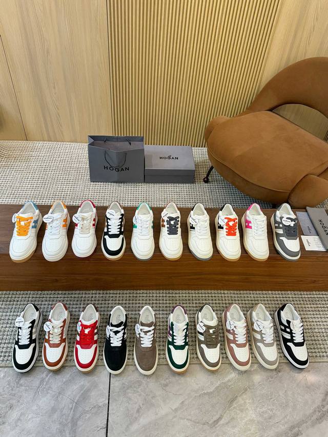 Hogan round-toe casual shoes, calfskin with contrasting colors, cleverly designe