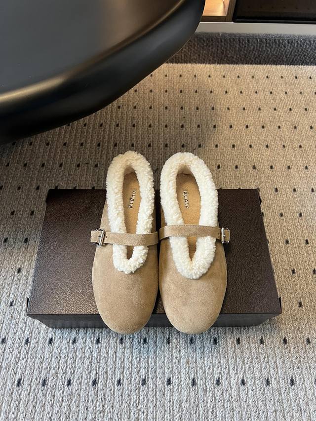 Alai* 25Ss Autumn/Winter New Fleece-Lined Birkenstock-Style Mary Jane Shoes Made