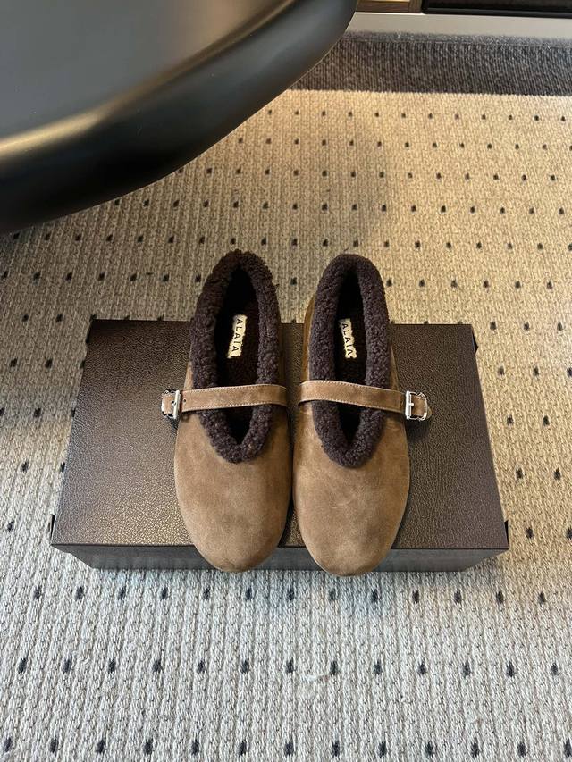 Alai* 25Ss Autumn/Winter New Fleece-Lined Birkenstock-Style Mary Jane Shoes Made