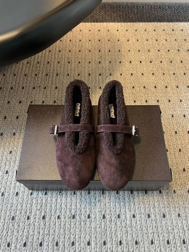 Alai* 25Ss Autumn/Winter New Fleece-Lined Birkenstock-Style Mary Jane Shoes Made