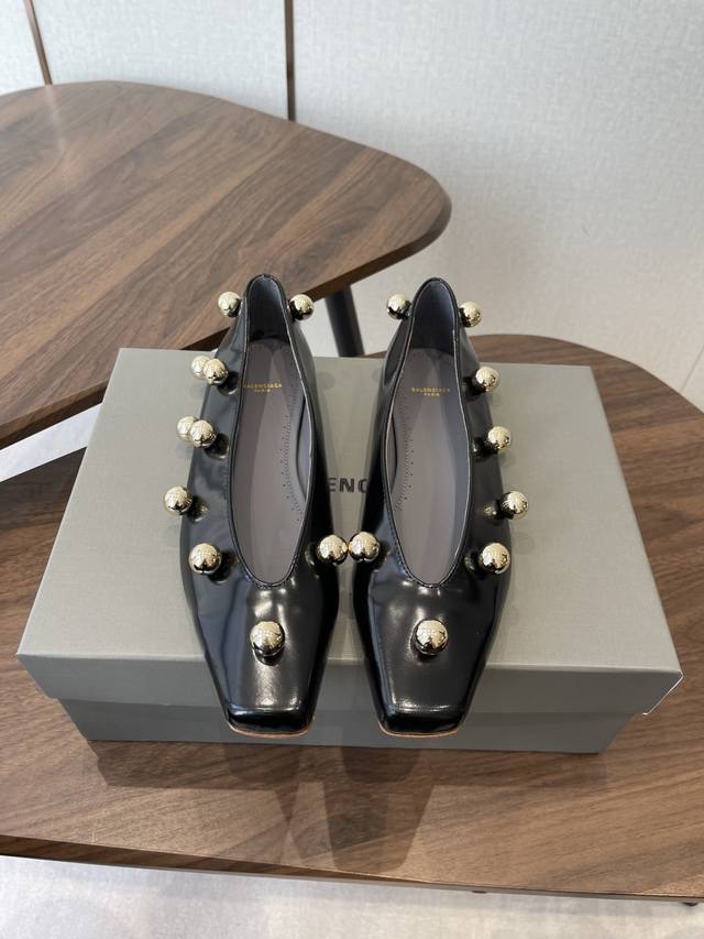 Balenciaga Metallic Beaded Minimalist Flat Shoes Featuring a sharp, square toe a