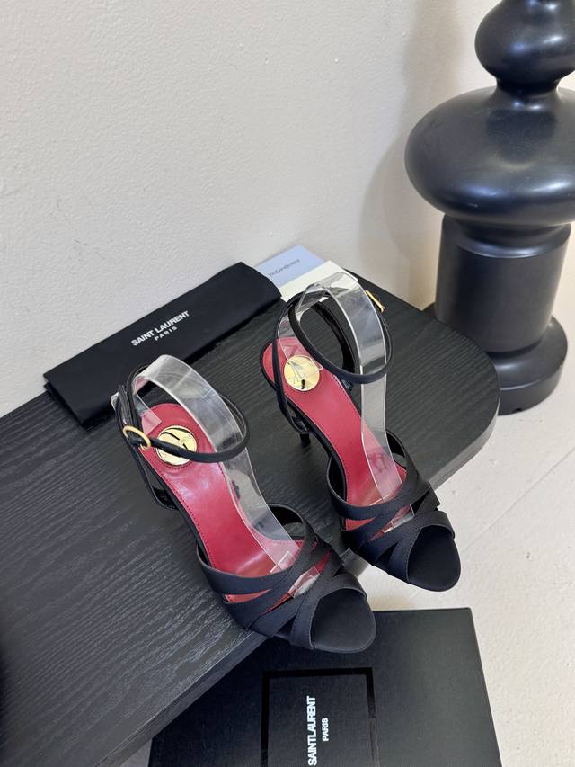 Saint Laurent* Ss New YSL Logo High-Heeled Sandals YSL runway style high heels,