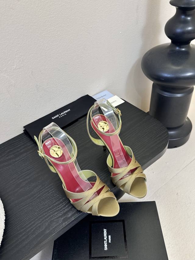 Saint Laurent* Ss New YSL Logo High-Heeled Sandals YSL runway style high heels,