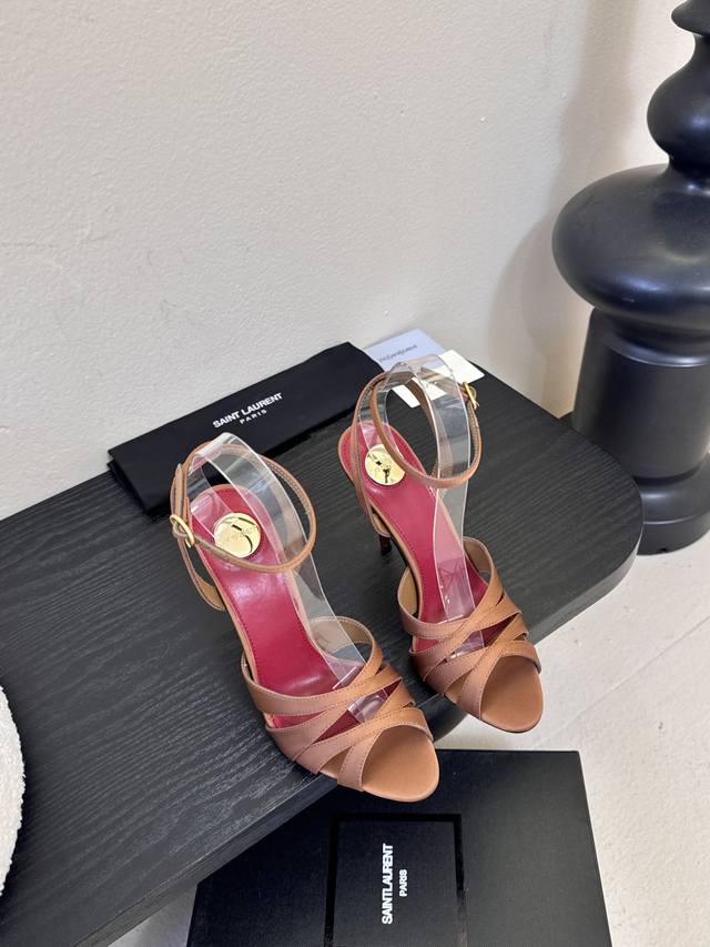 Saint Laurent* Ss New YSL Logo High-Heeled Sandals YSL runway style high heels,